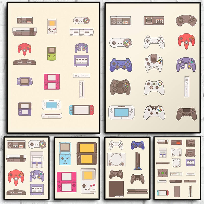 Gaming Console Video Game - Poster su Tela dell'Evoluzione dei Videogiochi: